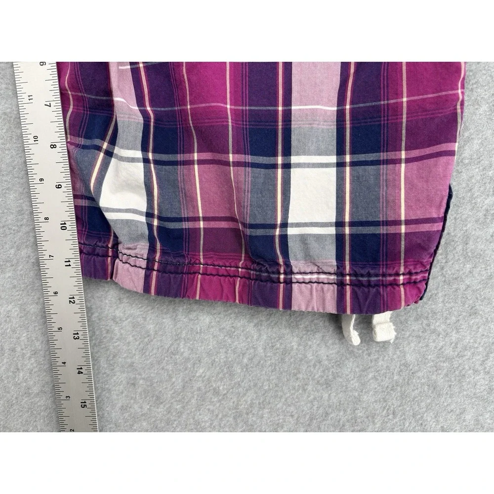 Esprit Mens W33 Plaid Cargo Shorts Pink Navy Cotton Drawstring Y2K